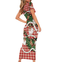 Cowboy Hawaii Mele Kalikimaka Short Sleeve Bodycon Dress Paniolo Kukui Nut Pikake Lei Red Version - Polynesian Pride