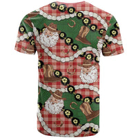 Cowboy Hawaii Mele Kalikimaka T Shirt Paniolo Kukui Nut Pikake Lei Red Version - Polynesian Pride