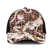 Cowboy Hawaii Mele Kalikimaka Baseball Net Cap Paniolo Kukui Nut Pikake Lei Burgundy Version - Polynesian Pride
