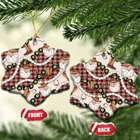 Cowboy Hawaii Mele Kalikimaka Ceramic Ornament Paniolo Kukui Nut Pikake Lei Burgundy Version - Polynesian Pride