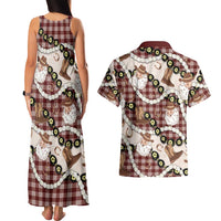 Cowboy Hawaii Mele Kalikimaka Couples Matching Tank Maxi Dress and Hawaiian Shirt Paniolo Kukui Nut Pikake Lei Burgundy Version - Polynesian Pride