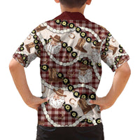 Cowboy Hawaii Mele Kalikimaka Family Matching Off The Shoulder Long Sleeve Dress and Hawaiian Shirt Paniolo Kukui Nut Pikake Lei Burgundy Version - Polynesian Pride