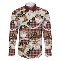 Cowboy Hawaii Mele Kalikimaka Family Matching Off Shoulder Short Dress and Hawaiian Shirt Paniolo Kukui Nut Pikake Lei Burgundy Version LT14 Dad's Shirt - Long Sleeve Burgundy - Polynesian Pride