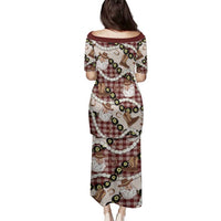 Cowboy Hawaii Mele Kalikimaka Family Matching Puletasi and Hawaiian Shirt Paniolo Kukui Nut Pikake Lei Burgundy Version - Polynesian Pride