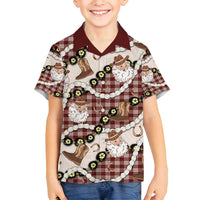 Cowboy Hawaii Mele Kalikimaka Family Matching Puletasi and Hawaiian Shirt Paniolo Kukui Nut Pikake Lei Burgundy Version - Polynesian Pride
