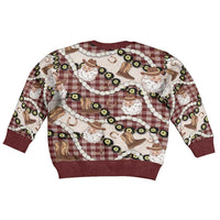 Cowboy Hawaii Mele Kalikimaka Kid Ugly Christmas Sweater Paniolo Kukui Nut Pikake Lei Burgundy Version - Polynesian Pride