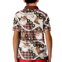 Cowboy Hawaii Mele Kalikimaka Kid Polo Shirt Paniolo Kukui Nut Pikake Lei Burgundy Version - Polynesian Pride