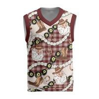 Cowboy Hawaii Mele Kalikimaka Christmas Knitted V-Neck Vest Paniolo Kukui Nut Pikake Lei Burgundy Version LT14 Burgundy - Polynesian Pride