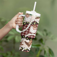 Cowboy Hawaii Mele Kalikimaka Tumbler With Handle Paniolo Kukui Nut Pikake Lei Burgundy Version - Polynesian Pride