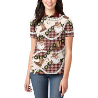 Cowboy Hawaii Mele Kalikimaka Women Polo Shirt Paniolo Kukui Nut Pikake Lei Burgundy Version - Polynesian Pride
