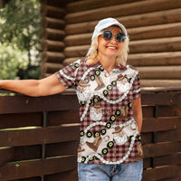 Cowboy Hawaii Mele Kalikimaka Women Polo Shirt Paniolo Kukui Nut Pikake Lei Burgundy Version - Polynesian Pride