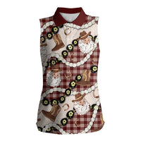 Cowboy Hawaii Mele Kalikimaka Women Sleeveless Polo Shirt Paniolo Kukui Nut Pikake Lei Burgundy Version - Polynesian Pride