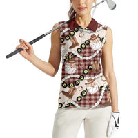 Cowboy Hawaii Mele Kalikimaka Women Sleeveless Polo Shirt Paniolo Kukui Nut Pikake Lei Burgundy Version - Polynesian Pride