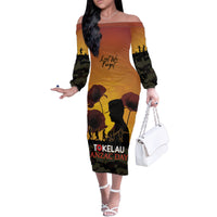 Tokelau ANZAC Day Family Matching Off Shoulder Long Sleeve Dress and Hawaiian Shirt Camouflage With Poppies Lest We Forget LT14 Mom's Dress Yellow - Polynesian Pride