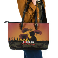 Tokelau ANZAC Day Leather Tote Bag Camouflage With Poppies Lest We Forget LT14 - Polynesian Pride