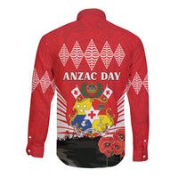 Tonga ANZAC Day Long Sleeve Button Shirt Camouflage With Poppies Lest We Forget LT14 - Polynesian Pride