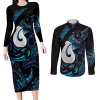 Hei Matau New Zealand Matariki Couples Matching Long Sleeve Bodycon Dress and Long Sleeve Button Shirt NZ Fish Hook Maori Art