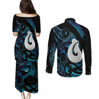 Hei Matau New Zealand Matariki Couples Matching Puletasi and Long Sleeve Button Shirt NZ Fish Hook Maori Art