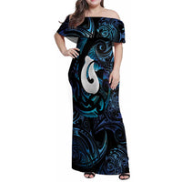 Hei Matau New Zealand Matariki Family Matching Off Shoulder Maxi Dress and Hawaiian Shirt NZ Fish Hook Maori Art