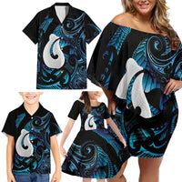 Hei Matau New Zealand Matariki Family Matching Off Shoulder Short Dress and Hawaiian Shirt NZ Fish Hook Maori Art