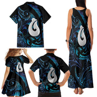 Hei Matau New Zealand Matariki Family Matching Tank Maxi Dress and Hawaiian Shirt NZ Fish Hook Maori Art