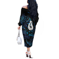 Hei Matau New Zealand Matariki Off The Shoulder Long Sleeve Dress NZ Fish Hook Maori Art