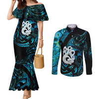 Manaia New Zealand Matariki Couples Matching Mermaid Dress and Long Sleeve Button Shirt NZ Paua Shell Maori Art