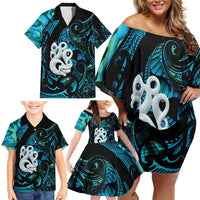 Manaia New Zealand Matariki Family Matching Off Shoulder Short Dress and Hawaiian Shirt NZ Paua Shell Maori Art