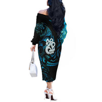Manaia New Zealand Matariki Off The Shoulder Long Sleeve Dress NZ Paua Shell Maori Art