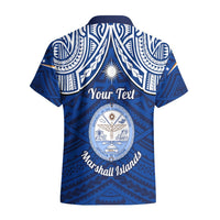 Personalised Marshall Islands Hawaiian Shirt Blue Polynesian Tribal Mix Coat Of Arms LT14 - Polynesian Pride