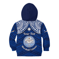 Personalised Marshall Islands Kid Hoodie Blue Polynesian Tribal Mix Coat Of Arms LT14 - Polynesian Pride