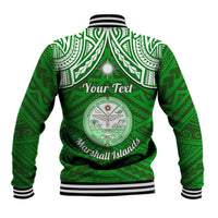 Personalised Marshall Islands Baseball Jacket Green Polynesian Tribal Mix Coat Of Arms LT14 - Polynesian Pride