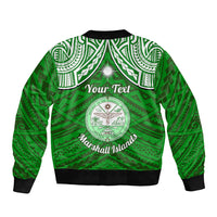 Personalised Marshall Islands Bomber Jacket Green Polynesian Tribal Mix Coat Of Arms LT14 - Polynesian Pride