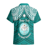 Personalised Marshall Islands Hawaiian Shirt Turquoise Polynesian Tribal Mix Coat Of Arms LT14 - Polynesian Pride