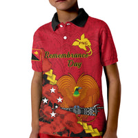 Polynesian Pride Remembrance Day PNG Kid Polo Shirt Papua New Guinea We Will Remember Them LT14 Kid Red - Polynesian Pride