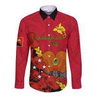 Polynesian Pride Remembrance Day PNG Long Sleeve Button Shirt Papua New Guinea We Will Remember Them LT14 Unisex Red - Polynesian Pride