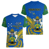 Personalised Independence Day Solomon Islands Women V Neck T Shirt Happy 45th Anniversary LT14 - Polynesian Pride