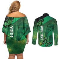 Personalised World Mental Health Awareness Month Couples Matching Off Shoulder Short Dress and Long Sleeve Button Shirt Warriors Brave Strong Galaxy Vibes