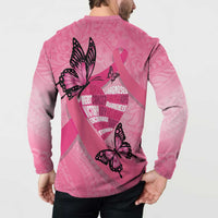 Polynesia Breast Cancer Awareness Month Button Sweatshirt Pink Ribbon Mix Butterflies