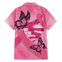 Polynesia Breast Cancer Awareness Month Family Matching Long Sleeve Bodycon Dress and Hawaiian Shirt Pink Ribbon Mix Butterflies