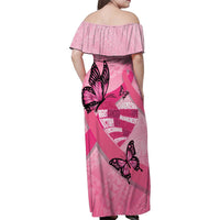 Polynesia Breast Cancer Awareness Month Family Matching Off Shoulder Maxi Dress and Hawaiian Shirt Pink Ribbon Mix Butterflies