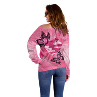 Polynesia Breast Cancer Awareness Month Off Shoulder Sweater Pink Ribbon Mix Butterflies