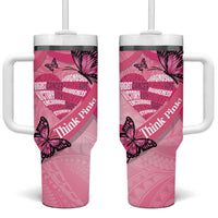 Polynesia Breast Cancer Awareness Month Tumbler With Handle Pink Ribbon Mix Butterflies
