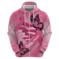 Polynesia Breast Cancer Awareness Month Zip Hoodie Pink Ribbon Mix Butterflies