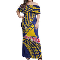 Personalised Tokelau Tokehega Day Off Shoulder Maxi Dress Tokelauan Tatau Flag Color - Polynesian Pride
