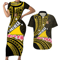 Personalised Tokelau Tokehega Day Couples Matching Short Sleeve Bodycon Dress and Hawaiian Shirt Tokelauan Tatau Black Color - Polynesian Pride