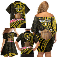 Personalised Tokelau Tokehega Day Family Matching Off Shoulder Short Dress and Hawaiian Shirt Tokelauan Tatau Black Color - Polynesian Pride