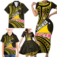 Personalised Tokelau Tokehega Day Family Matching Short Sleeve Bodycon Dress and Hawaiian Shirt Tokelauan Tatau Black Color - Polynesian Pride