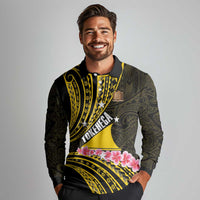 Personalised Tokelau Tokehega Day Long Sleeve Polo Shirt Tokelauan Tatau Black Color - Polynesian Pride