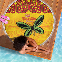 Personalised Tufi Tapa and Tattoo Festival Beach Blanket PNG Oro Butterfly Tapa Pattern - Polynesian Pride